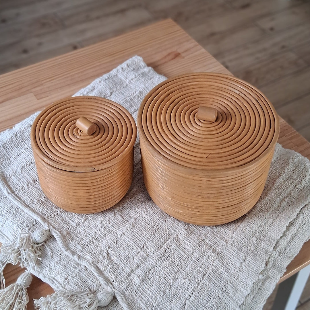 Natural Rattan Core - Aufbewahrungskorb mit Deckel - Dekokorb 2er Set