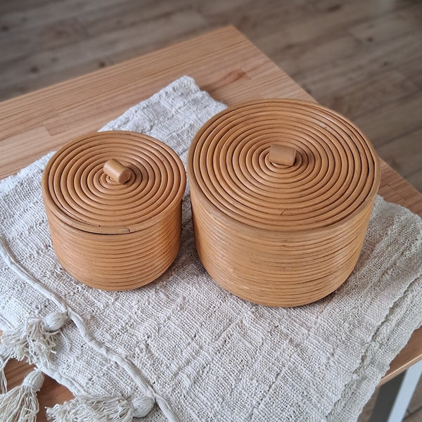 Natural Rattan Core - Aufbewahrungskorb mit Deckel - Dekokorb 2er Set
