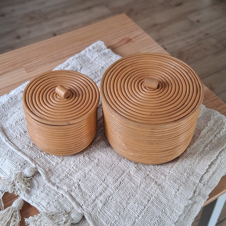 Natural Rattan Core - Aufbewahrungskorb mit Deckel - Dekokorb 2er Set