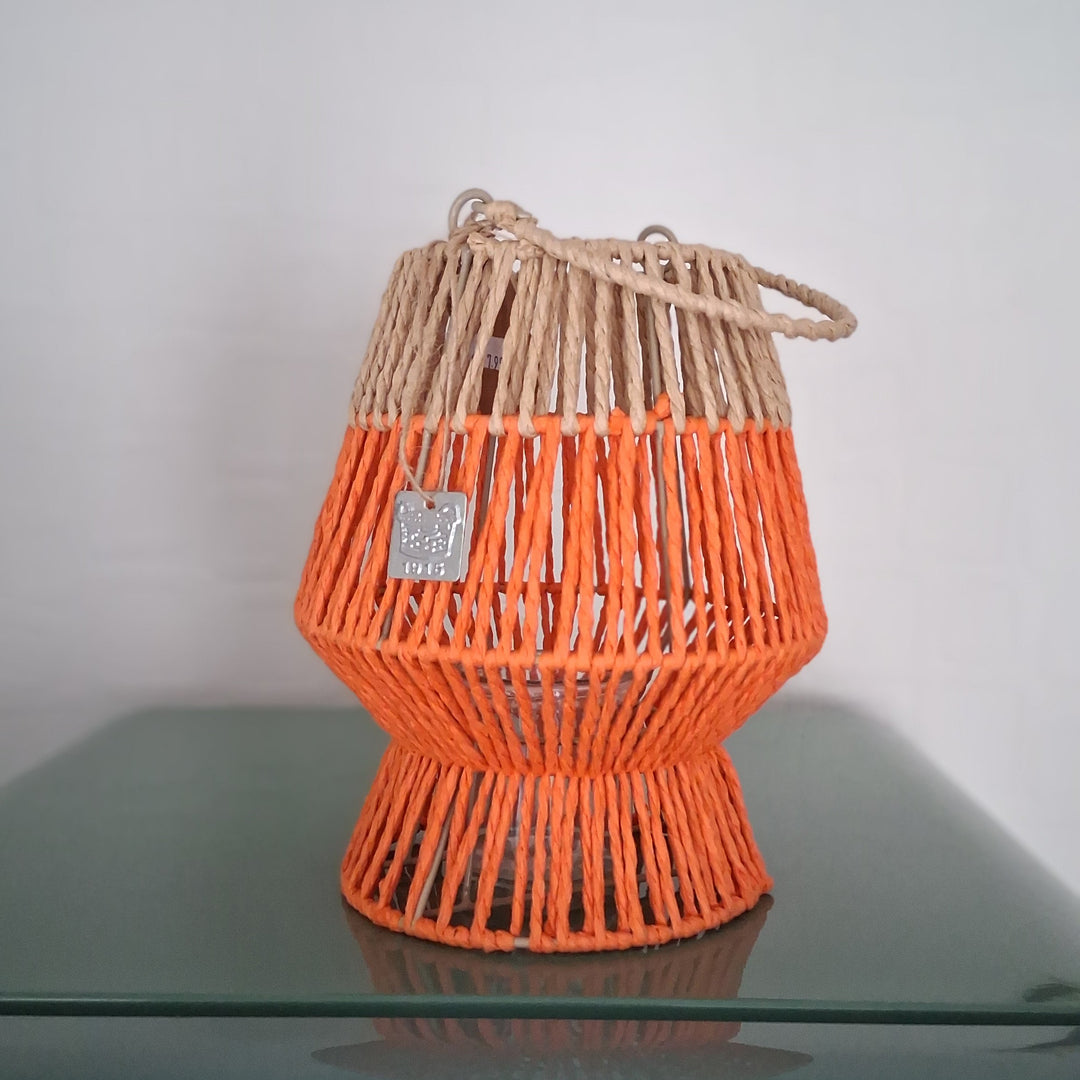 Laterne - Windlicht - Juteband geflochten Natur/Orange
