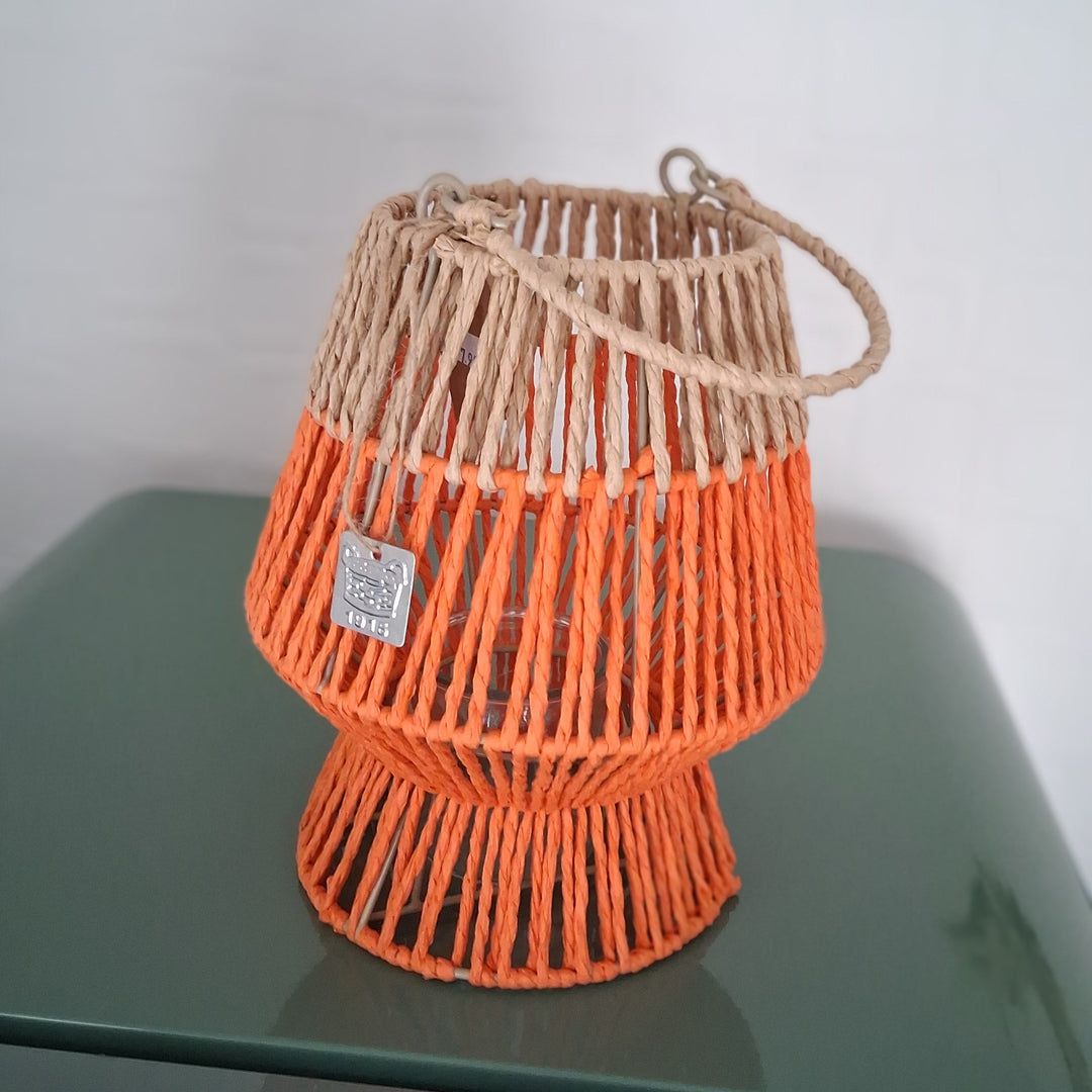 Laterne - Windlicht - Juteband geflochten Natur/Orange