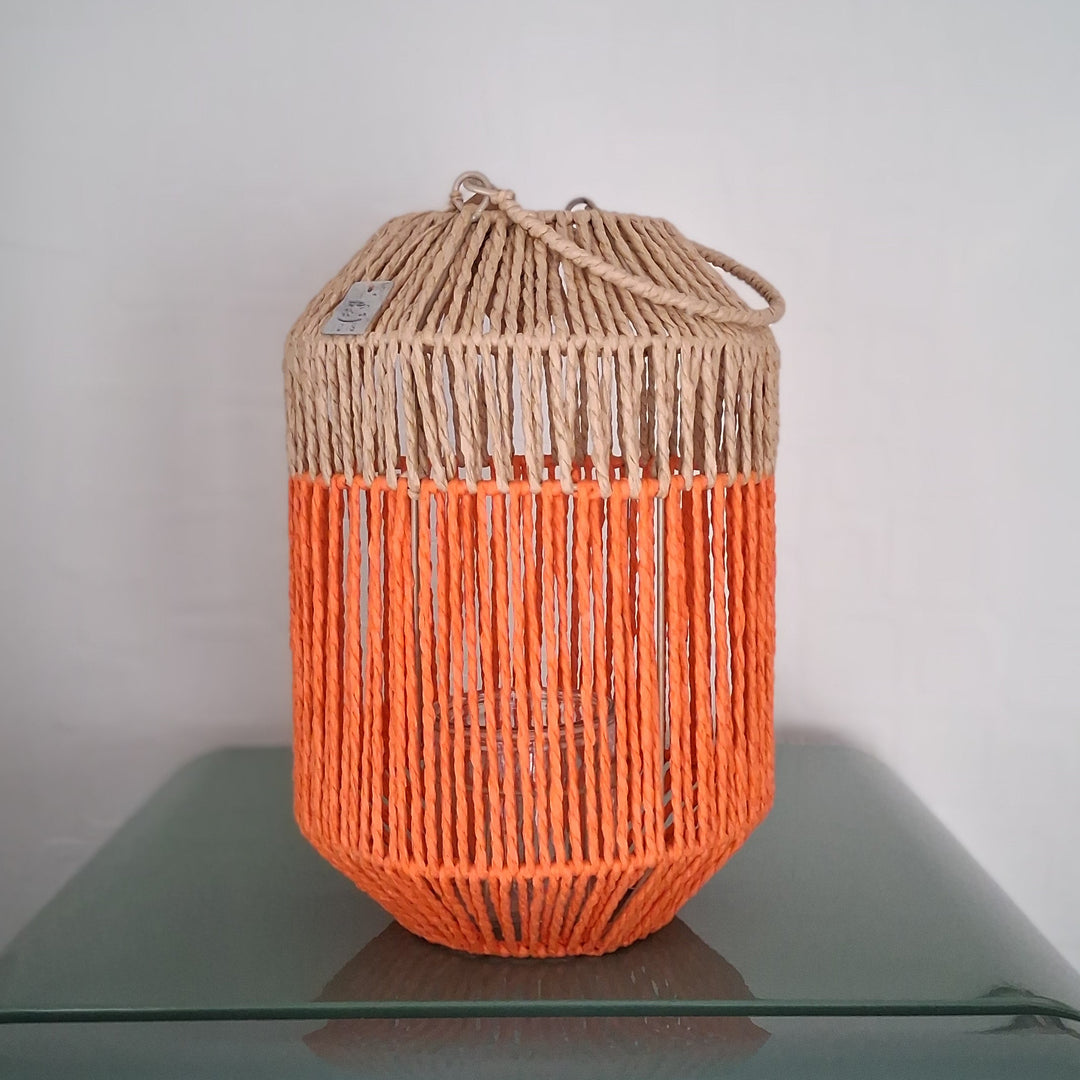 Laterne - Windlicht - Juteband geflochten Natur/Orange