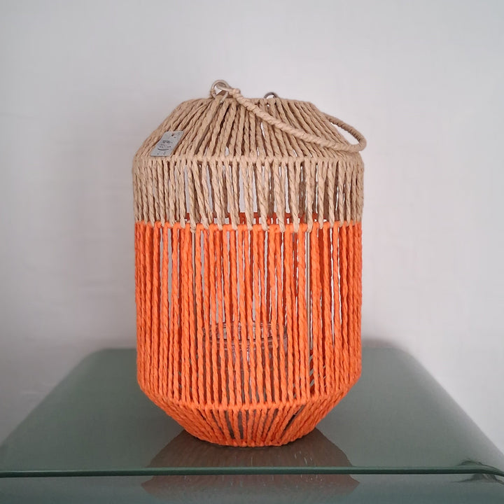 Laterne - Windlicht - Juteband geflochten Natur/Orange
