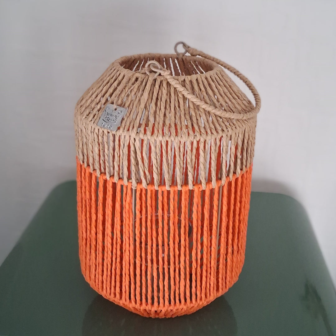 Laterne - Windlicht - Juteband geflochten Natur/Orange
