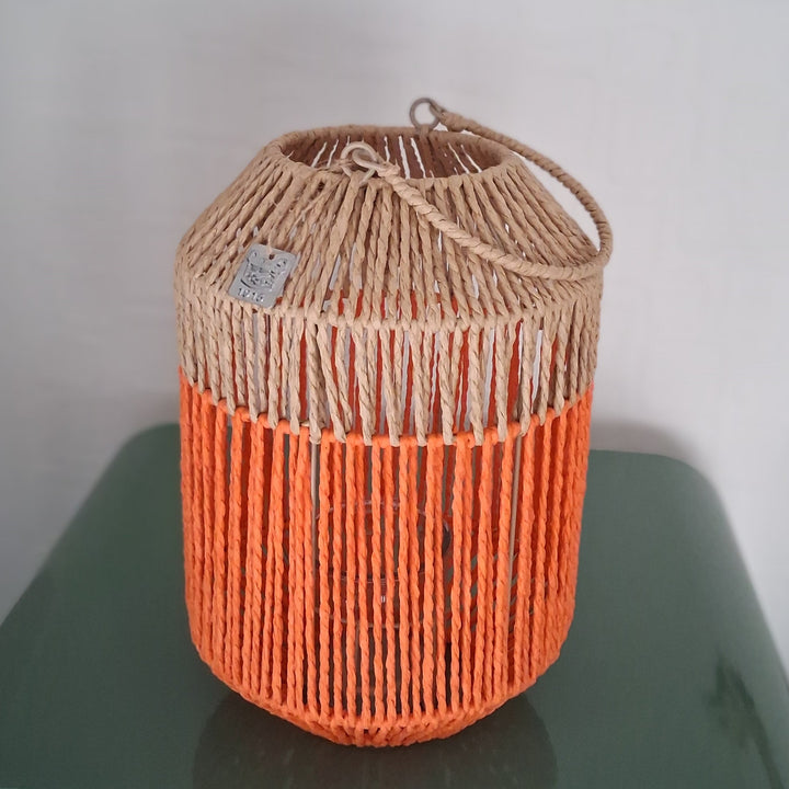 Laterne - Windlicht - Juteband geflochten Natur/Orange