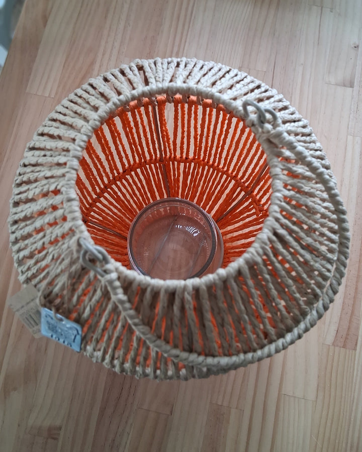 Laterne - Windlicht - Juteband geflochten Natur/Orange