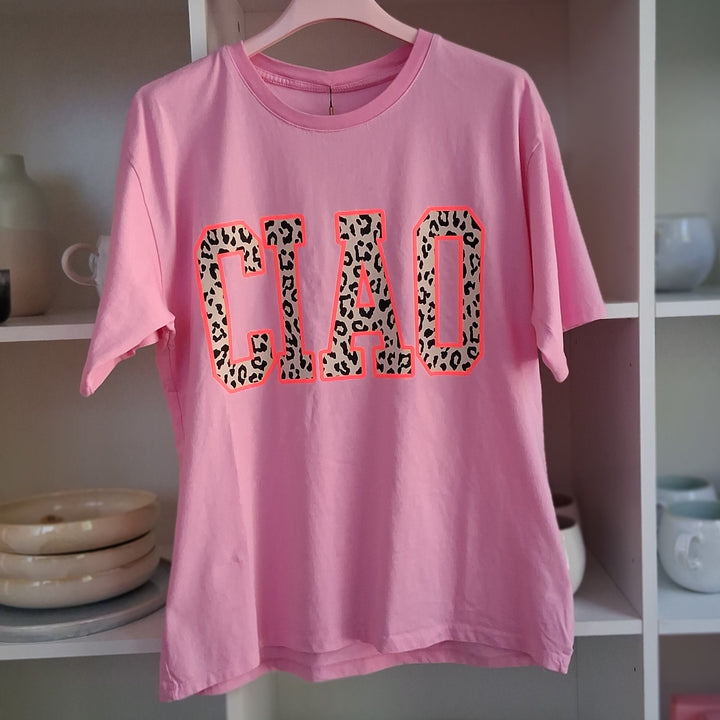 T-Shirt CIAO - Rosa Shirt mit Leo- & Neonprint