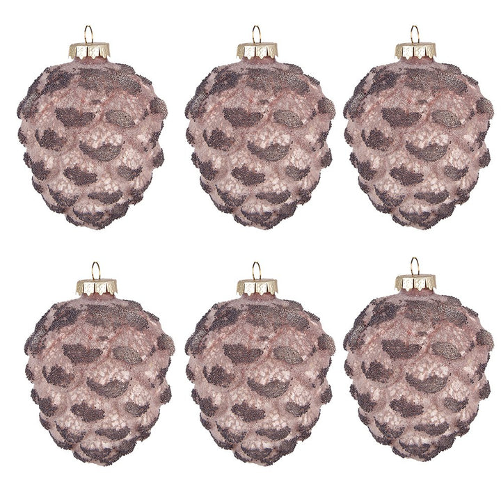 Weihnachtskugeln Tannenzapfen Ø 8x10 cm / Glas / 6er-Set