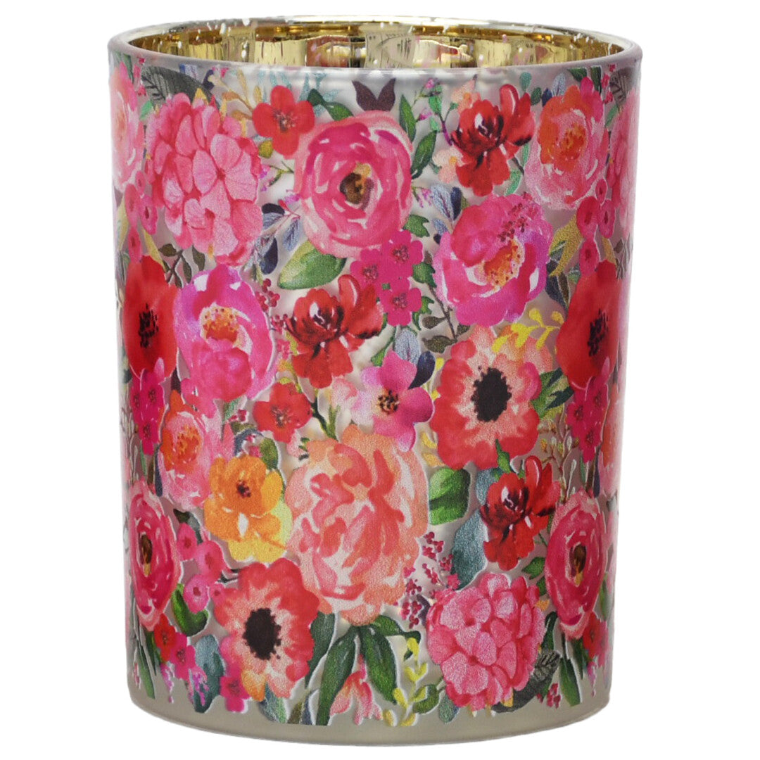 Teelichthalter - Windlicht - Kerzenhalter - Frühlingsdeko - Blumenmuster Mohnwiese - 2 Größen