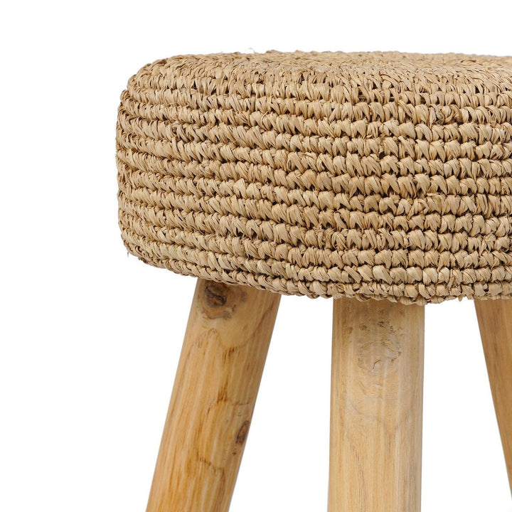 RAFFIA Hocker - Bast & Teakholz Natur