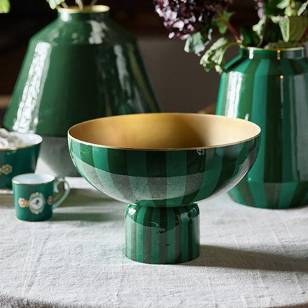 Dekoschale High Tray Metal STRIPES GREEN 30cm