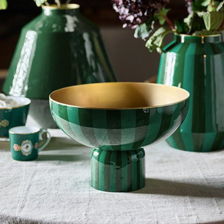 Dekoschale High Tray Metal STRIPES GREEN 30cm
