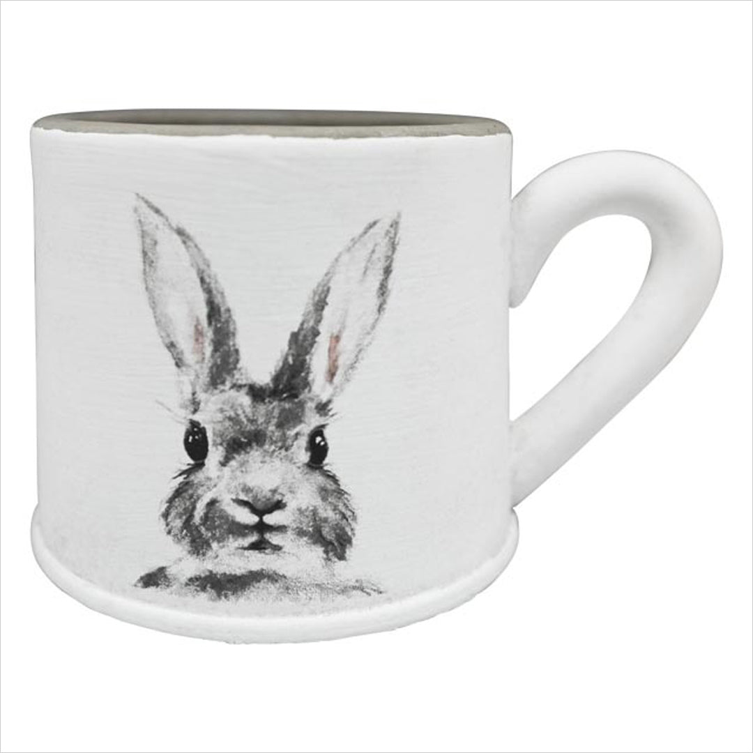 Ostern Pflanztopf - große Tasse mit Hase - weiss/grau Zement