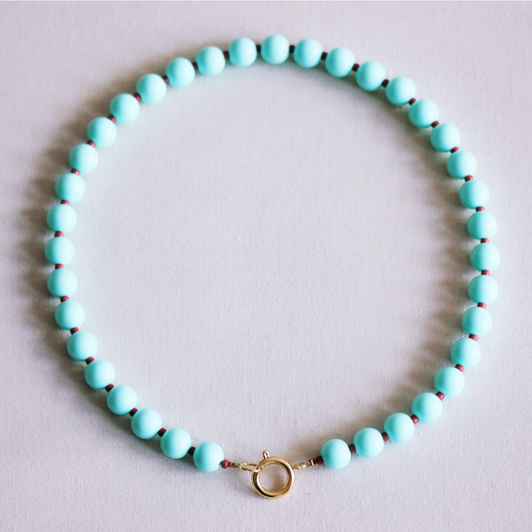 Halskette - Miyuki-Perlenkette XL - Mint/Kirschrot