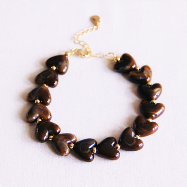 Armband - Perlenkette HEARTS - Braun
