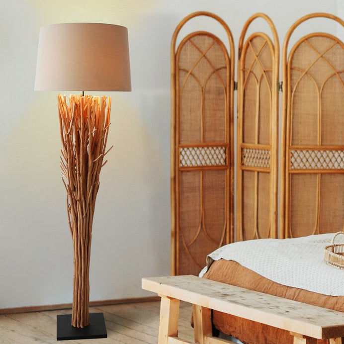 Stehleuchte EAVAN - Deko Lampe - Leinen/Treibholz Natur 175cm