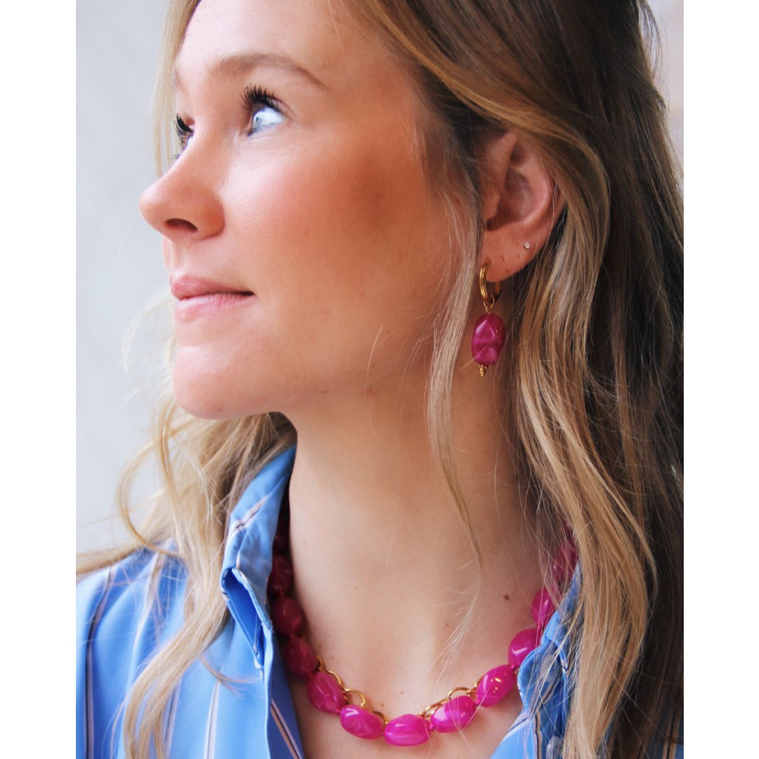 Ohrring - Bold Creolen Gold - Charm NUGGET Pink/Fuchsia