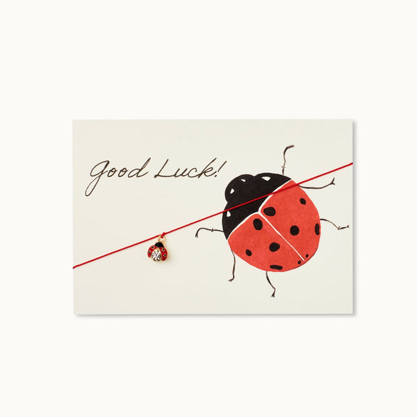 Grußkarte mit Armband: Good Luck! - Marienkäfer
