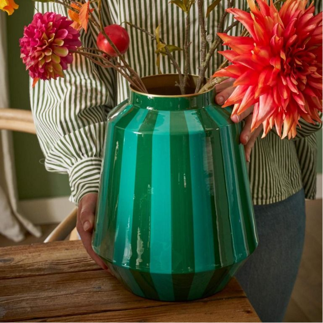 Vase Metal STRIPES GREEN 29cm