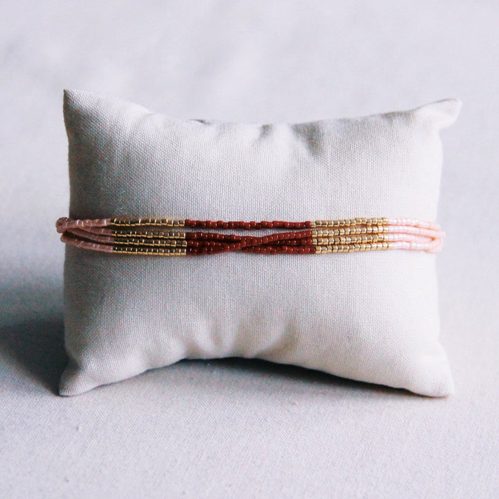 Armband - Miyuki-Perlen - Nude/Bordeaux/Gold