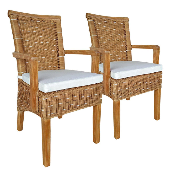 Esszimmer Stühle mit Armlehnen PERTH - Korbstühle - Rattan - 2er-Set Capuccino