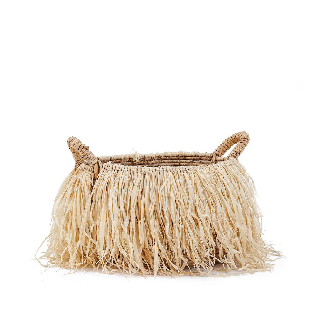 RAFFIA Korb - Aufbewahrungskorb mit Griffen - Bast Natur L