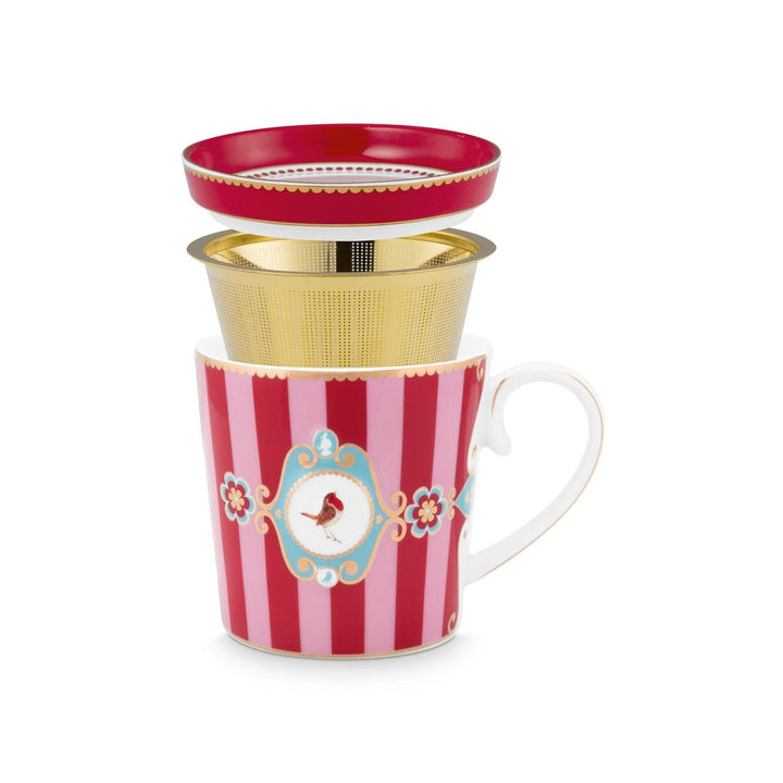 Tea for One LOVE BIRDS MEDALLION Stripes RED