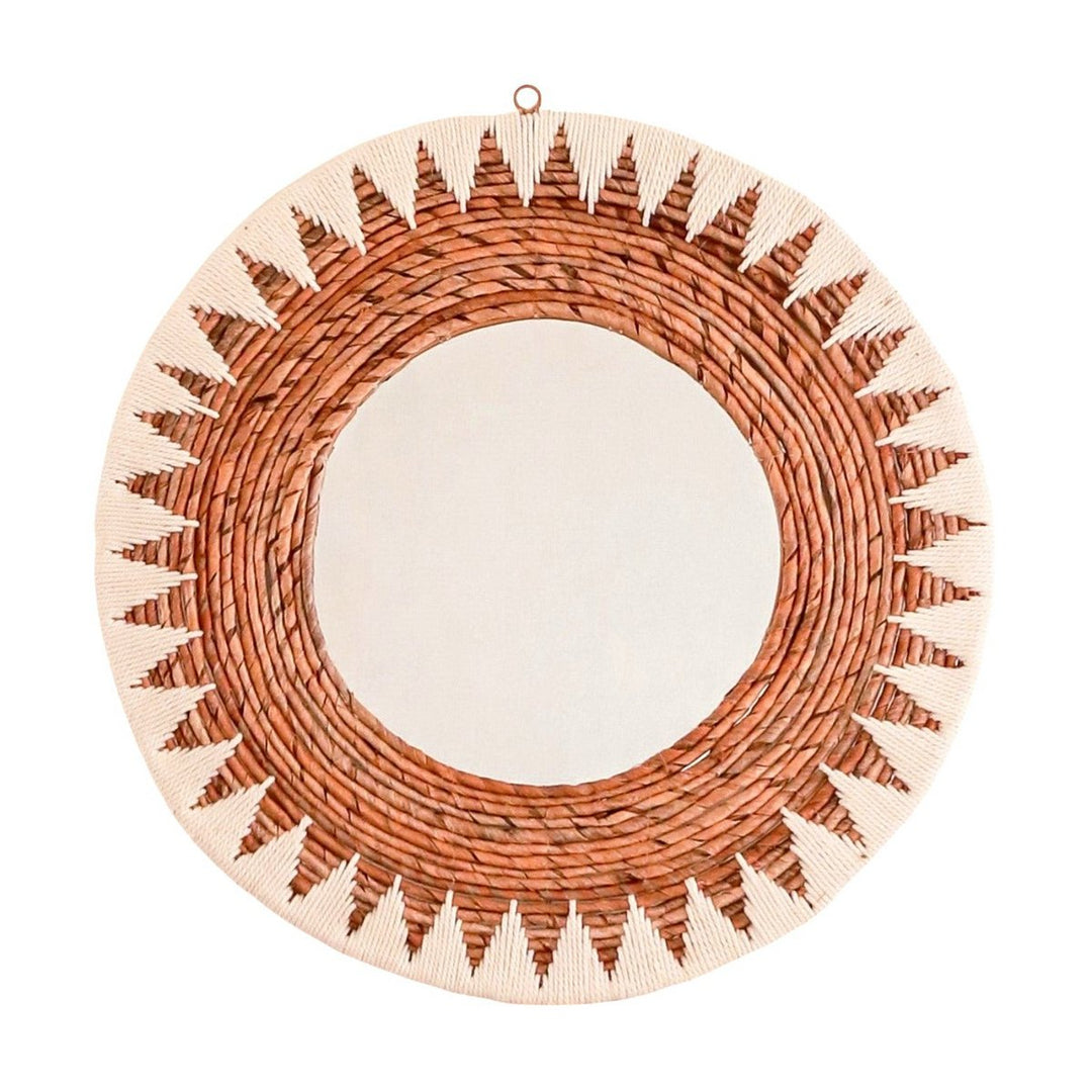runder Wandspiegel AWAN - Boho Wanddekoration mit Muster aus Baumwollkordeln