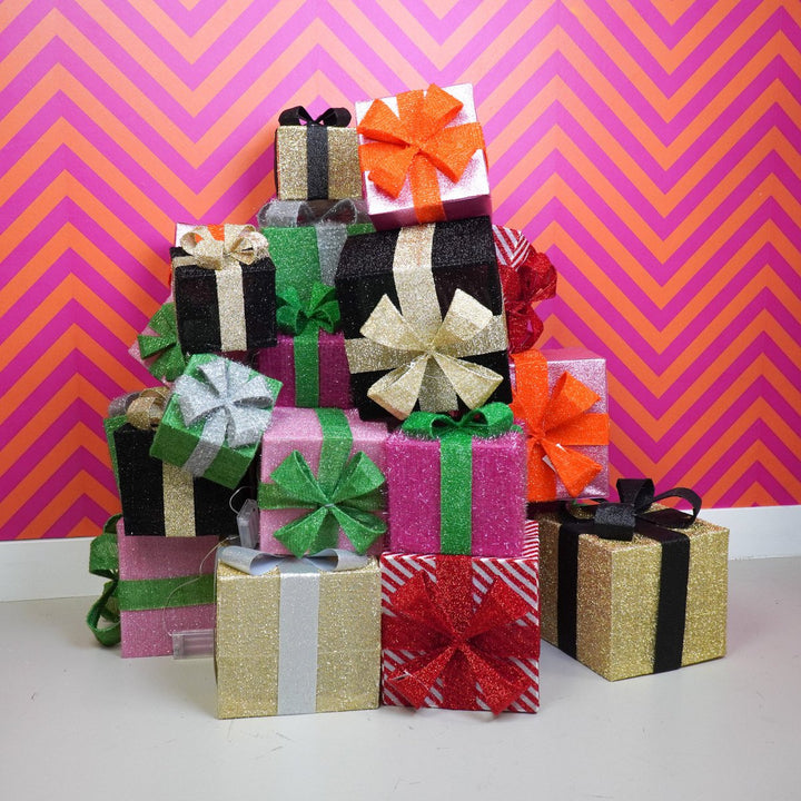 LED Weihnachtsdeko / Geschenkboxen – Schwarz/Gold – 3er-Set