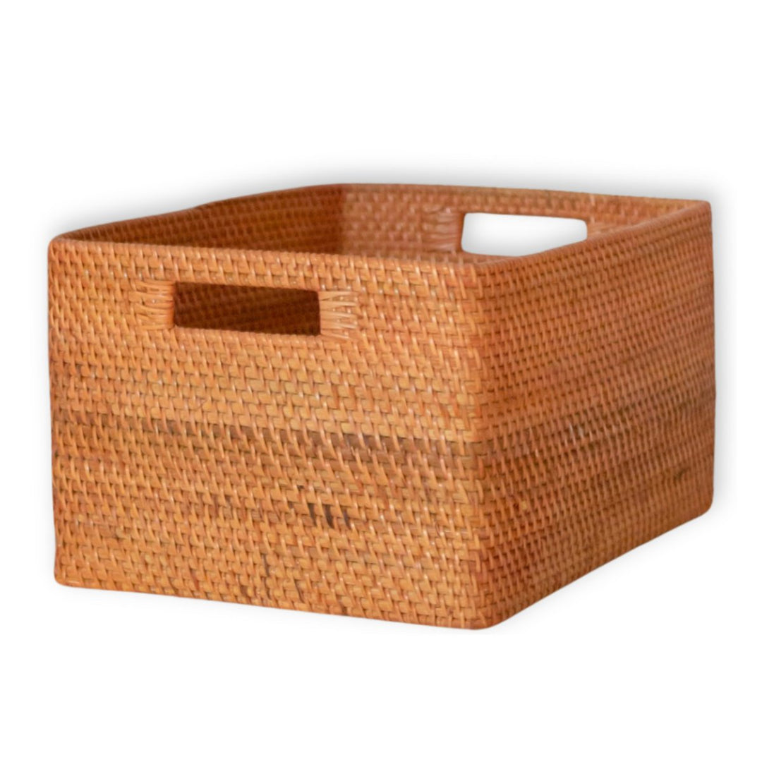 Regalkorb WARSA – Handgefertigter Rattan-Aufbewahrungskorb mit Griffen - Boho Dekokorb