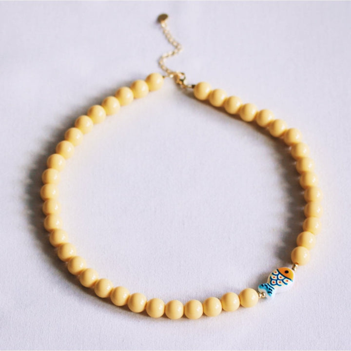 Halskette - Charm FISH - Perlenkette XL Gelb