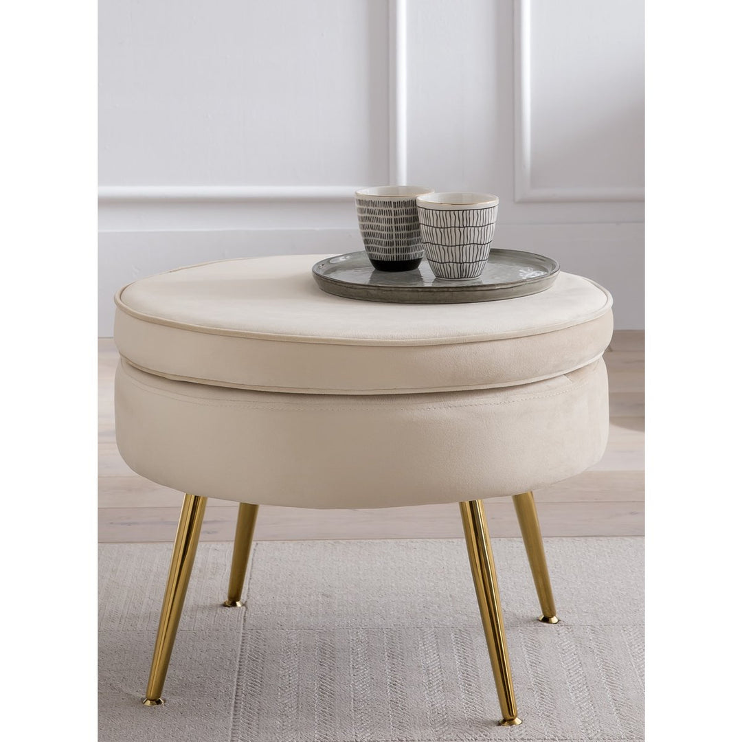 Hocker ARIELLE - Sitzpouf - Rund Samt Beige