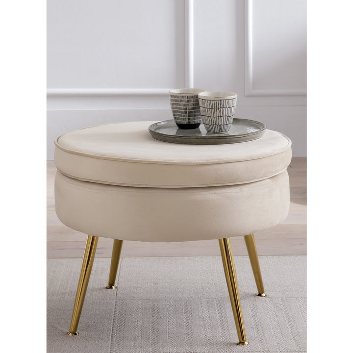 Hocker ARIELLE - Sitzpouf - Rund Samt Beige
