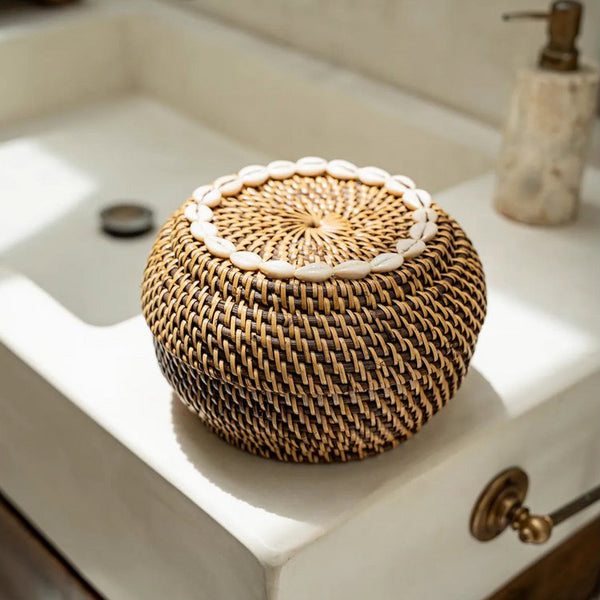 COLONIAL PEEK-A-BOO Korb - Dekokorb mit Deckel - Naturbraun - M