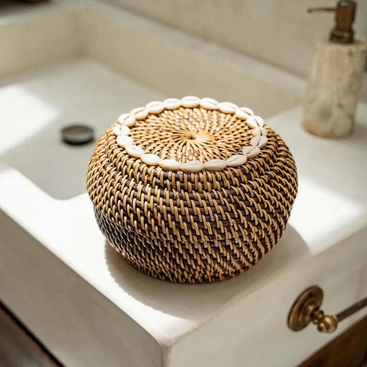 COLONIAL PEEK-A-BOO Korb - Dekokorb mit Deckel - Naturbraun - M