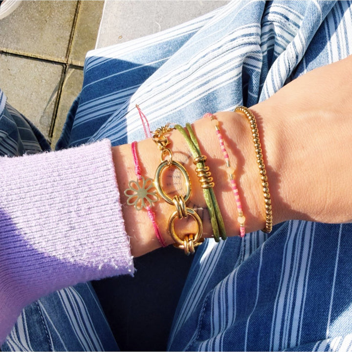 Armband - Satinband RINGS Gold - Pfirsich/Peach
