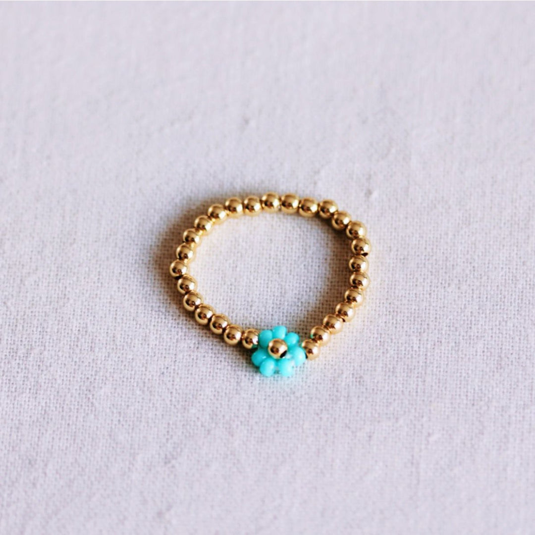 Ring - elastisch - FLOWER - Gold/Mint/Türkis