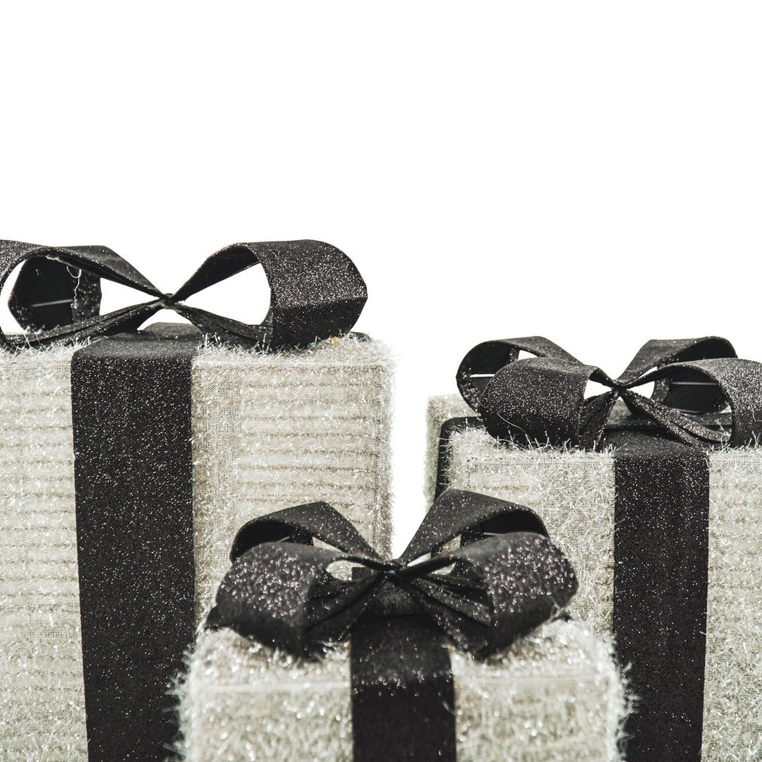 LED Weihnachtsdeko / Geschenkboxen – Silber/Schwarz – 3er-Set