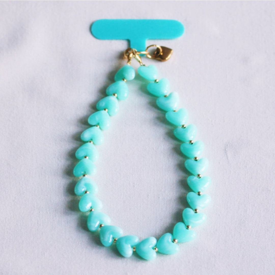 Handyband - Charm HEART Gold - Herz-Perlenkette Mint/Türkis
