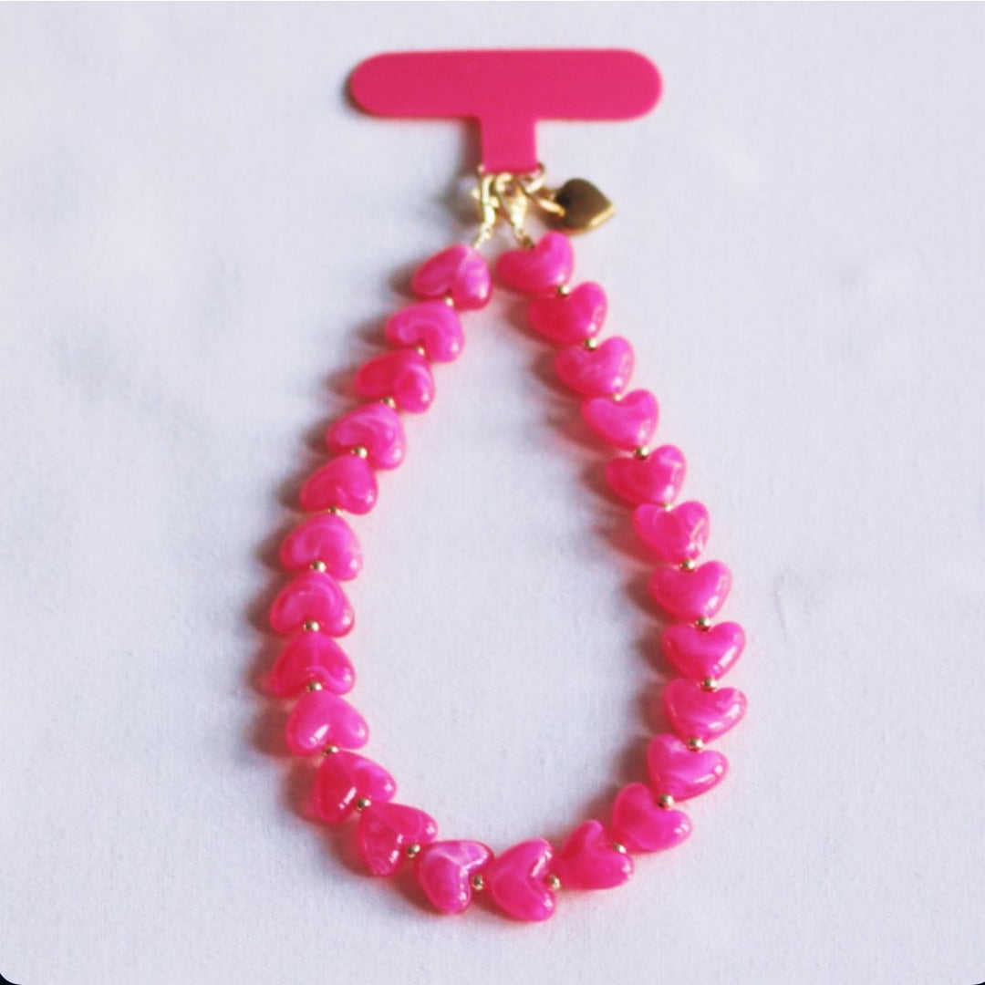 Handyband - Charm HEART Gold - Herz-Perlenkette Pink