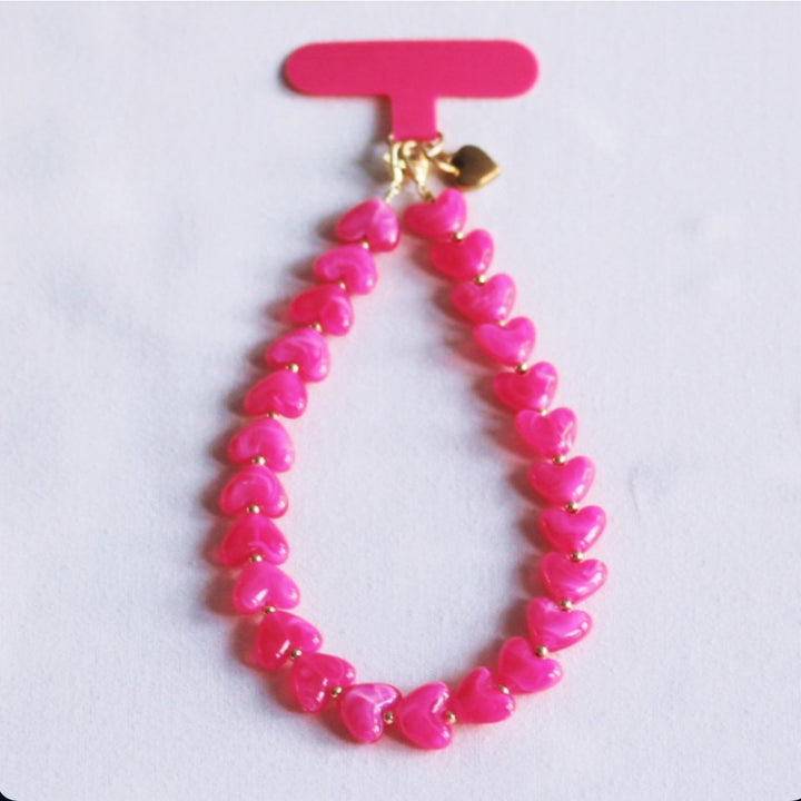 Handyband - Charm HEART Gold - Herz-Perlenkette Pink