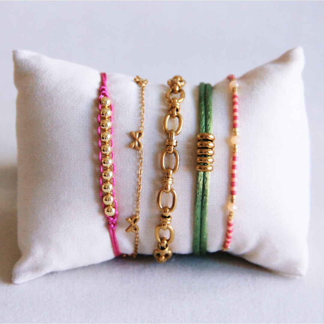 Armband - Satinband PEARLS Gold - Pink