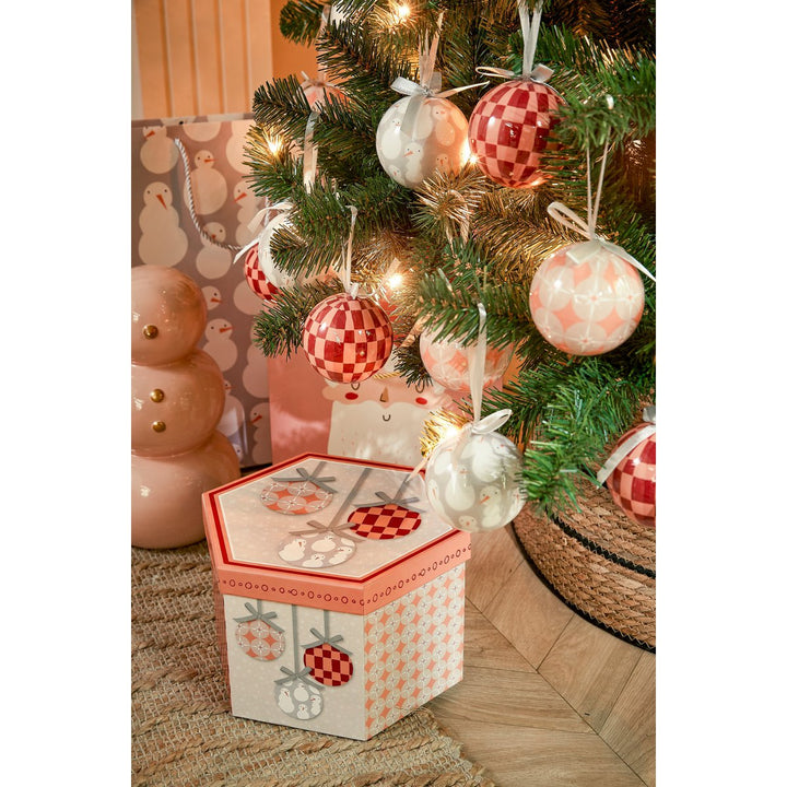 Geschenkset Weihnachtskugeln – 14 Stück – Ø8 cm – Pfirsich, Grau