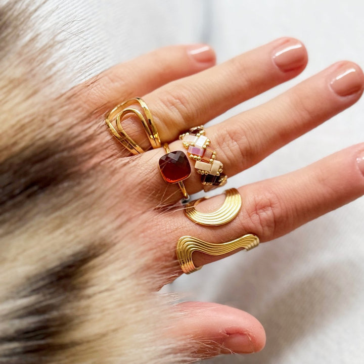Ring - Miyuki-Perlen - TILABEAD Design - Taupe/Nude/Gold