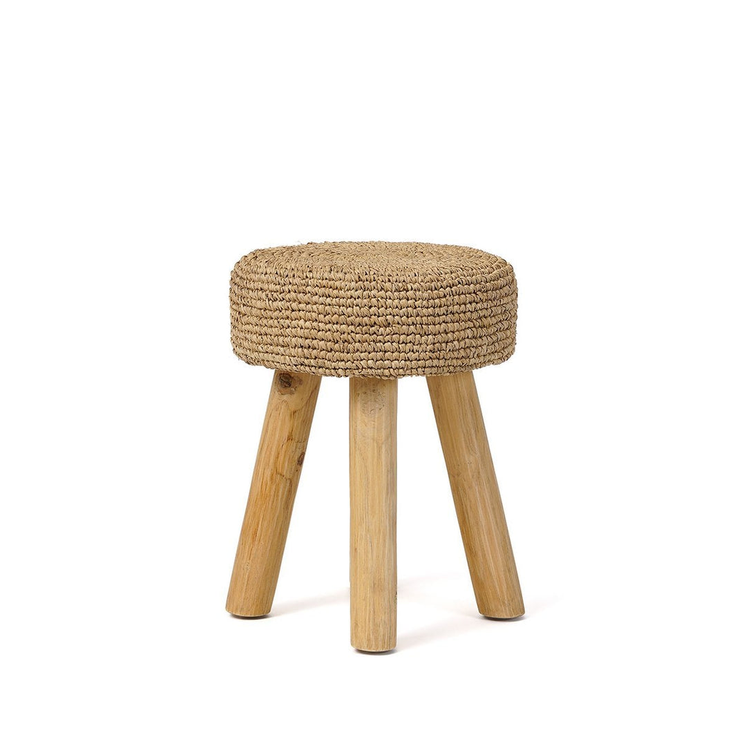 RAFFIA Hocker - Bast & Teakholz Natur