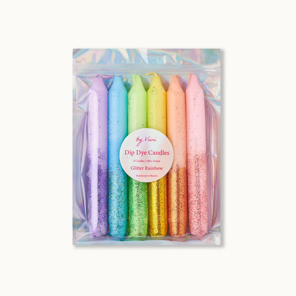 Dip Dye Kerzen 6er-Set: Glitter Rainbow Edition