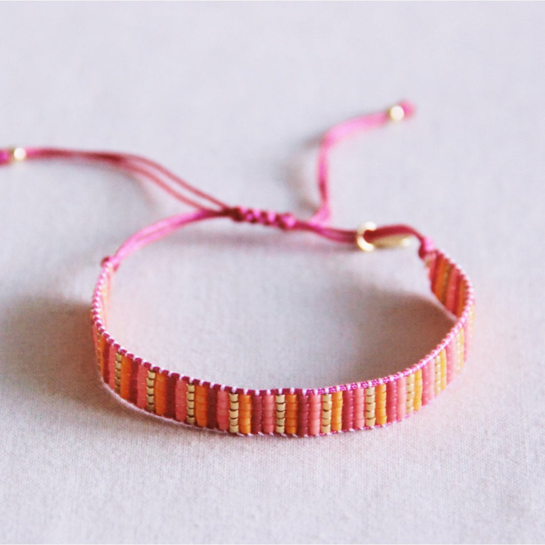 Armband - Miyuki-Perlen - STRIPES - Pink/Orange/Gold