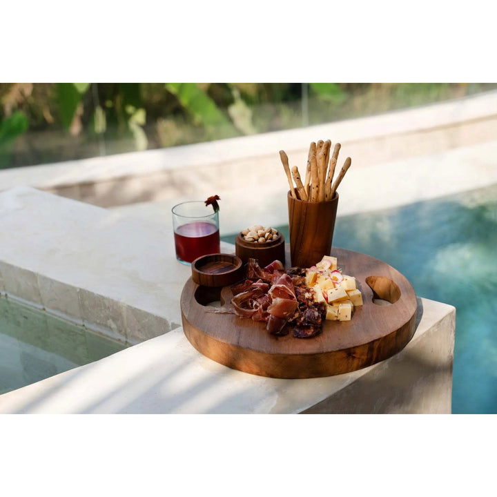 TEAK ROOT Tablett - Dekobrett - Servierplatte mit Griffen L