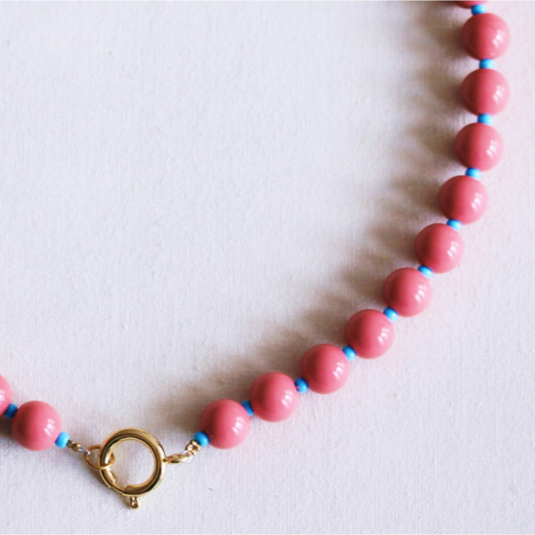 Halskette - Miyuki-Perlenkette XL - Coral/Blau