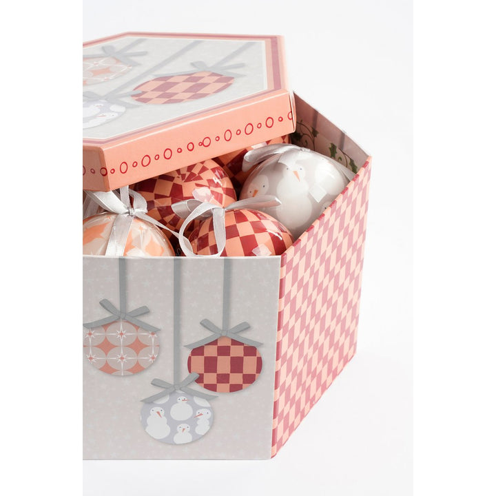 Geschenkset Weihnachtskugeln – 14 Stück – Ø8 cm – Pfirsich, Grau